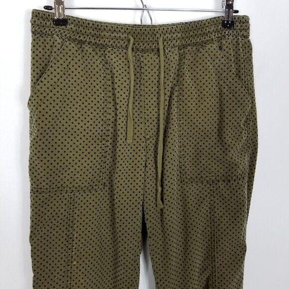 Anthropologie Women's Olive Green Polka Dot Joggers Sz S Pants Drawstring Waist - Picture 2 of 6